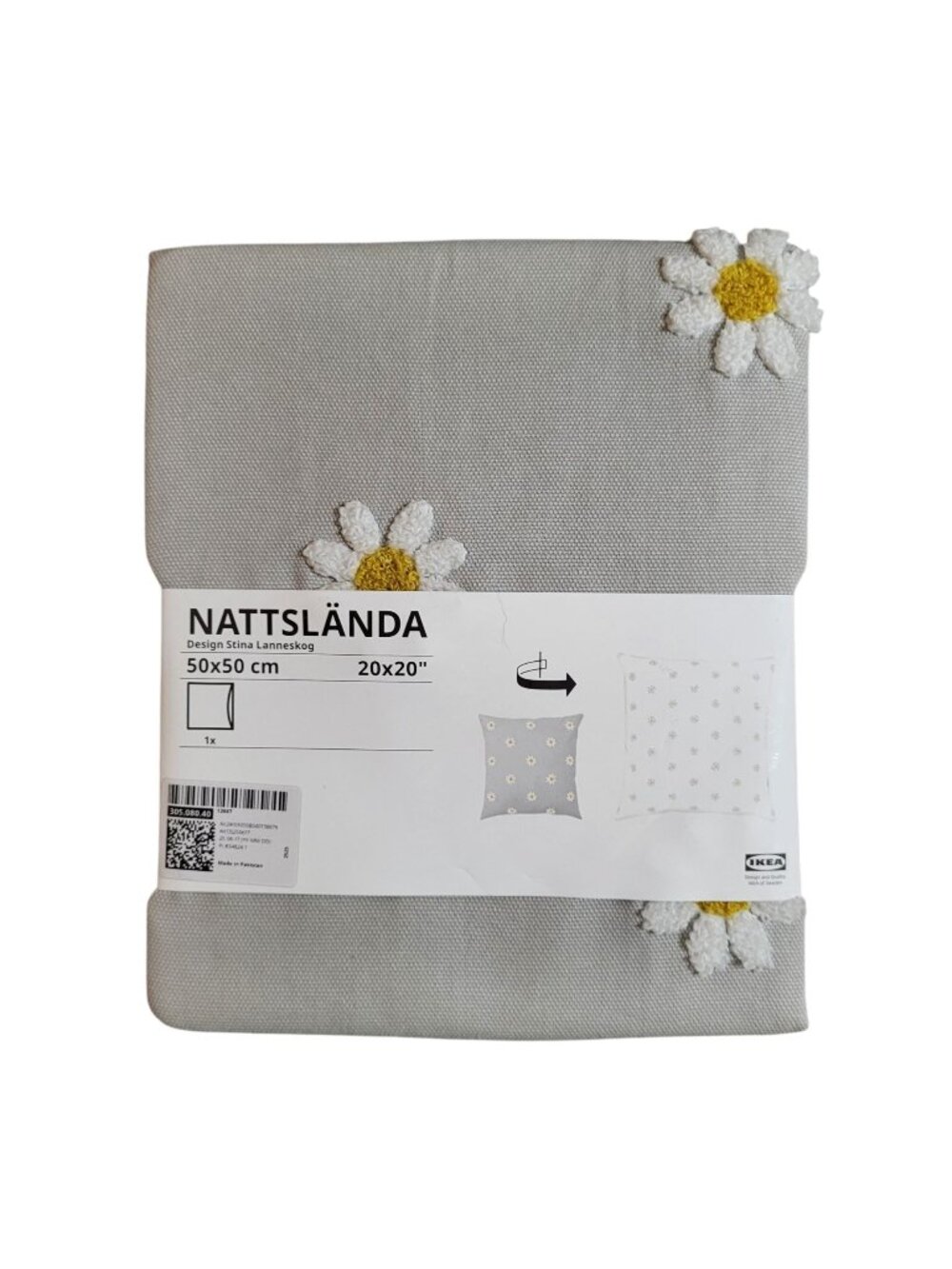 IKEA Nattslanda Pillow Cushion Cover Light Gray Daisies Floral Cotton 20x20"